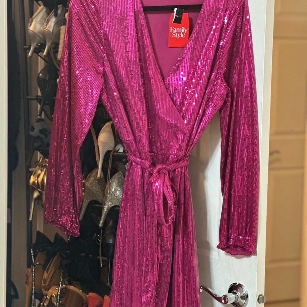 Pink Sequin Wrap Dress